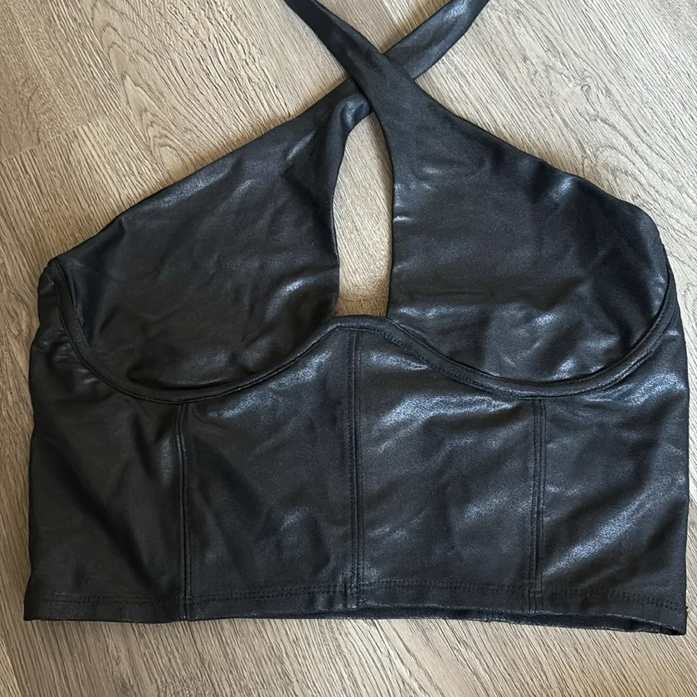 Naked Wardrobe | Drip Crossover Halter Crop Black Top Size L - Picture 5 of 13